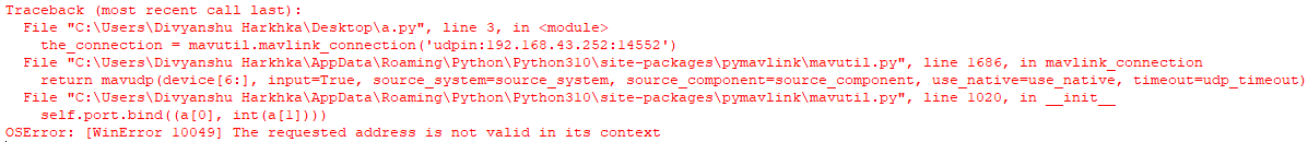 Herelink with pymavlink UDP port error HereLink Cubepilot